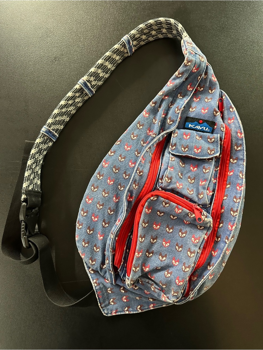 Kavu Foxy Trot Fox Denim Sling Bag